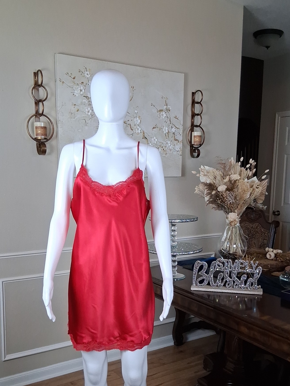 Victoria's Secret Women's Red Lace Trim Slip Mini Dress - Women's Lingerie Large - Picture 4 of 16
